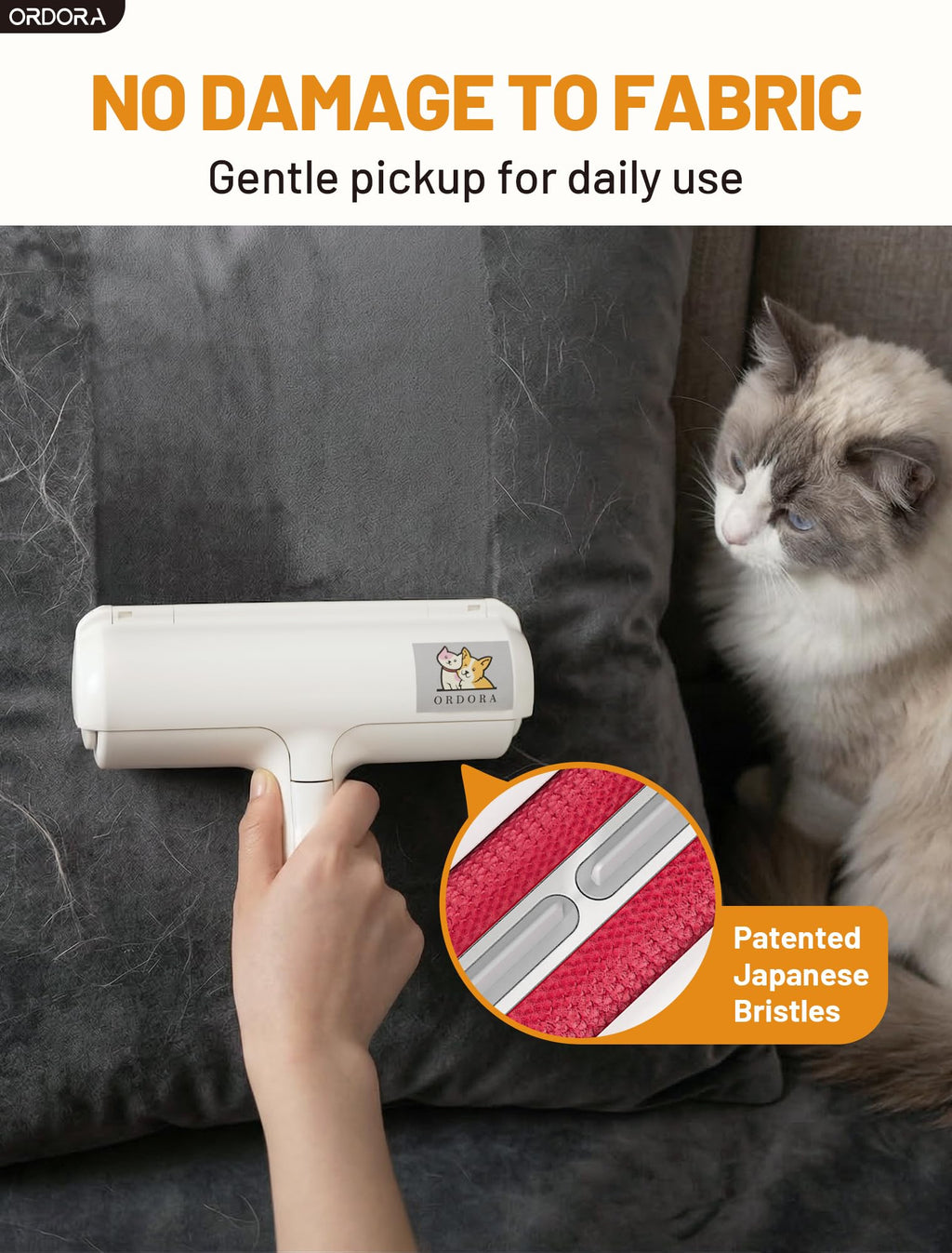 ORDORA Pet Hair Remover Roller, Reusable Lint Roller for Dog and Cat
