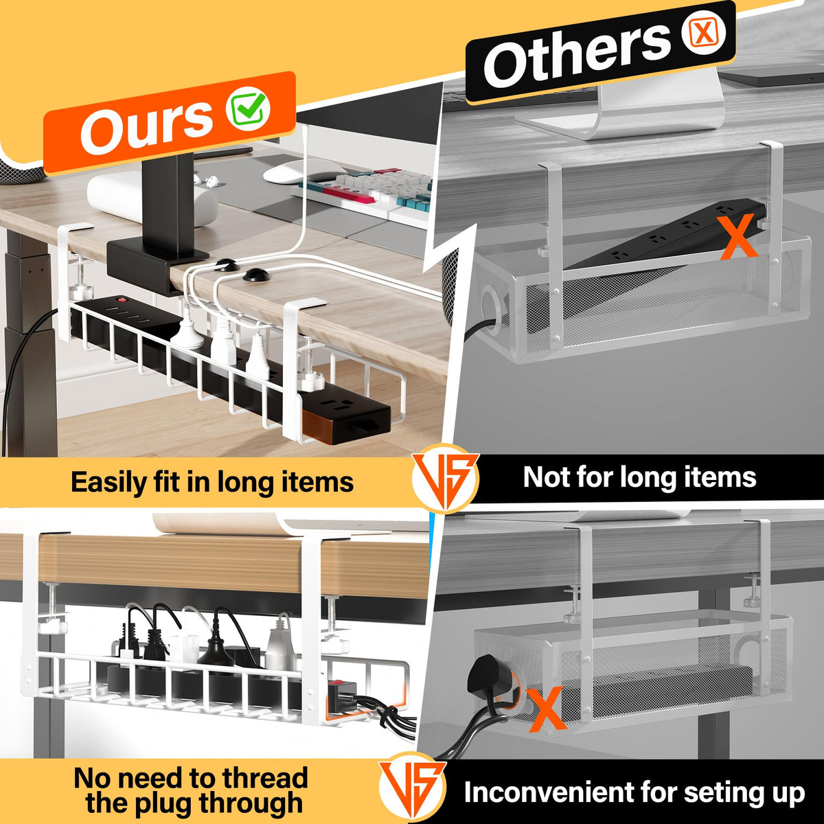 Under Desk Cable Management Tray and Metal Wire Organizer Rack for Standup Desks