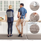 Kitchen Mat 2 PCS Cushioned Anti-Fatigue Floor Mat Standing Mat for Kitchen Stylish Grey 17.3"x29"+17.3"x47"