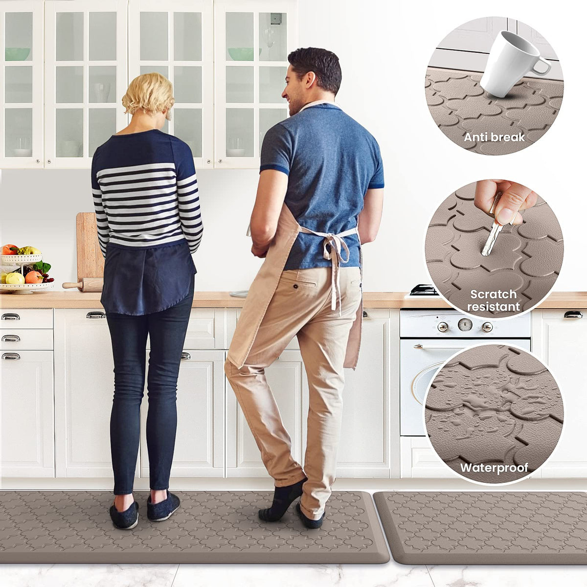 Kitchen Mat 2 PCS Cushioned Anti-Fatigue Floor Mat Standing Mat for Kitchen Stylish Grey 17.3"x29"+17.3"x47"