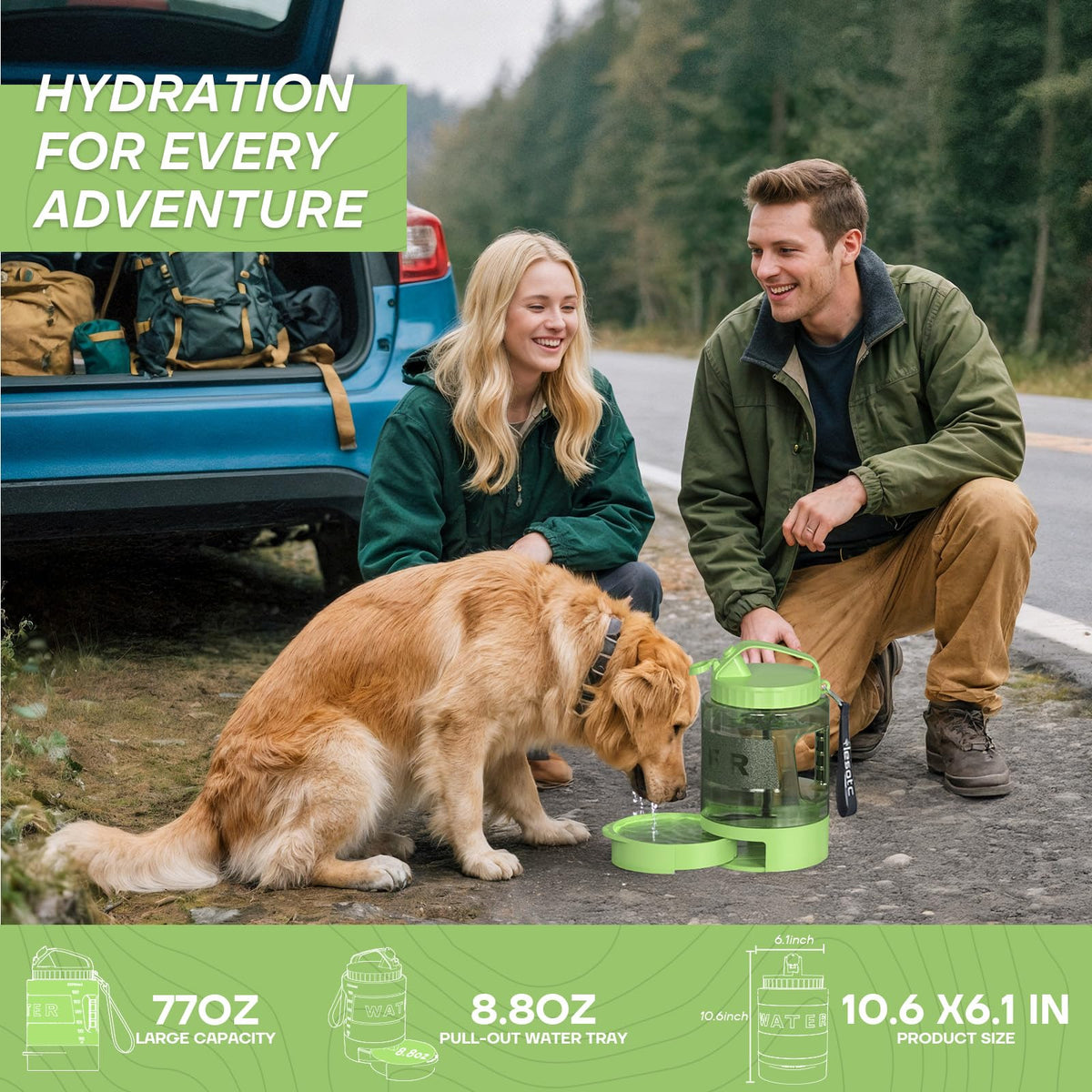 Large Portable Dog Water Bottle with Pull-Out Drinking Bowl