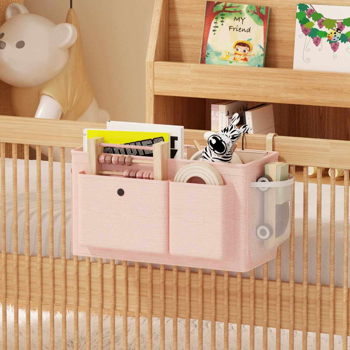 Bedside Caddy Bedside Storage Hanging Organizer for Bunk Dorm Bed Rail New Pink