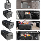 Collapsible Trunk Organizer with Insulated Leakproof Cooler Bag,Removable Lid,Adjustable Securing Straps,3 Compartments Trunk Organizer for SUV,Truck,Sedan(Grey & Black) Black&Grey With Cooler