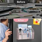 YINGHUA 3 Compartment Magnetic Metal Mesh Pen Holder, White Desk Caddy