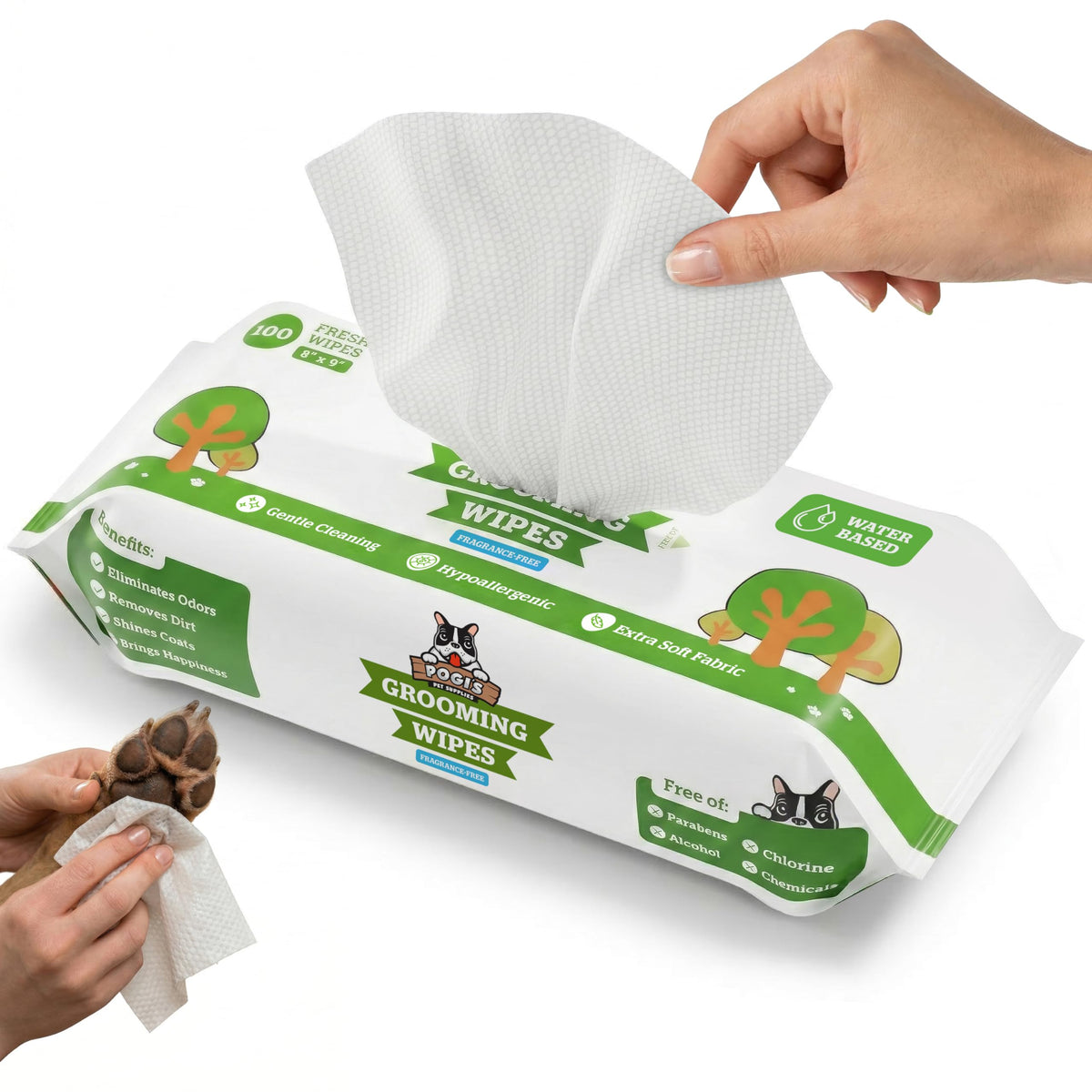 Pogi's Dog Grooming Wipes for Paws & Butt, Fragrance Free, 100