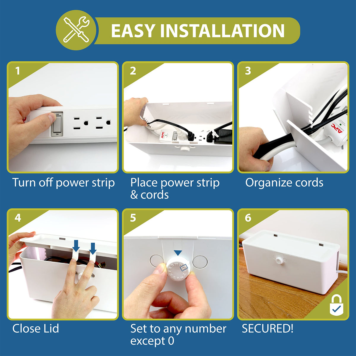 Power Strip Cover Box and Cable Management Organizer for Child Safety