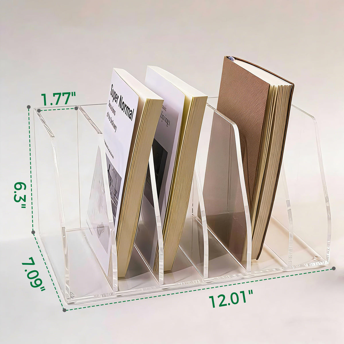 Acrylic Magazine File Holder, 4 Vertical Compartments Desk Document Sorter Organizer, Clear Folder Rack Binder for Office/Home/Classroom, for Documents, Tablet, Magazines, Books & Accessories B5, 4 Sections