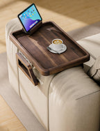 TINAMO Sofa Arm Tray with 360° Phone Holder, Clip-On Tray, Walnut Finish 13.8" x 9.5" x 1"