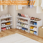 3-Tier Expandable White Shoe Rack Organizer for Closet, Stackable Shoe Racks Storage Shelf, Small Metal Wood Combination Shoe Shelves for Closets,Entryway,Front Door, Narrow Space,Hallway,8-16 Pairs 1 PACK(3-Tier）