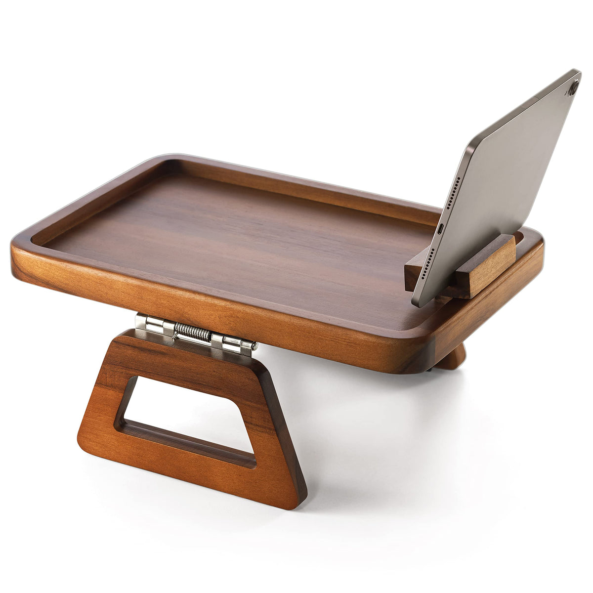 TINAMO Sofa Arm Tray with 360° Phone Holder, Clip-On Tray, Walnut Finish 13.8" x 9.5" x 1"