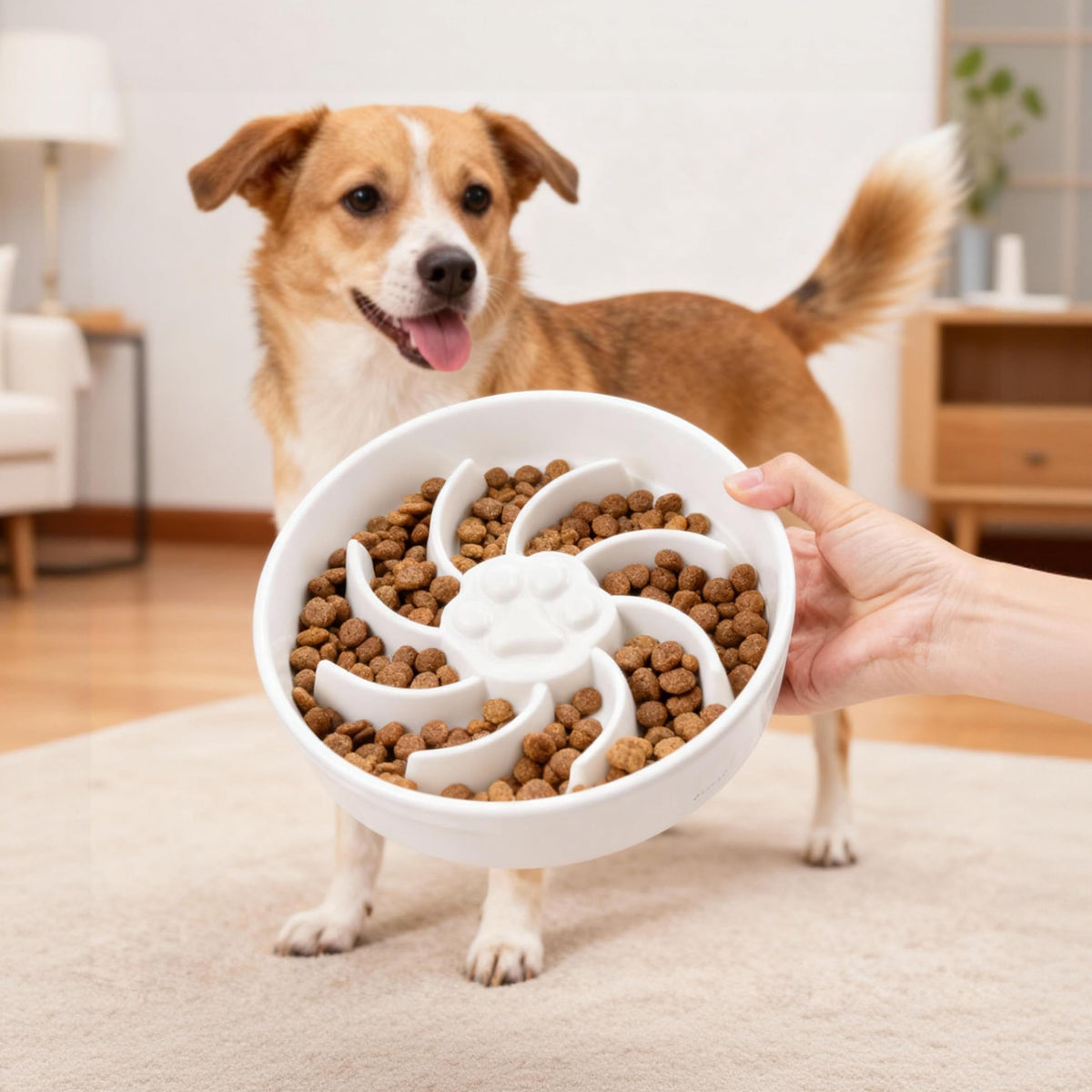 Ceramic Slow Feeder Dog Bowl, 3 Cup Dog Food or 25oz Water, Slow Eating Bowl for Middle Breed, Maze Puzzle Feeder for Fast Eaters, Anti-Choking Stop Bloat, Non-Slip BPA Free (White) White