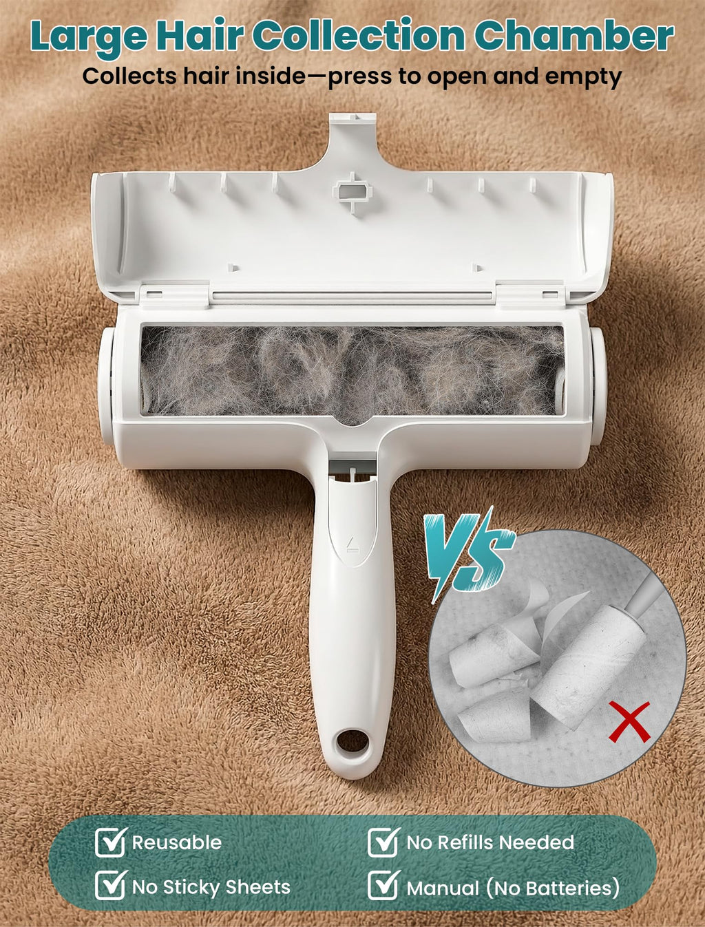DELOMO Pet Hair Remover Roller, Reusable Lint Roller for Dog and Cat