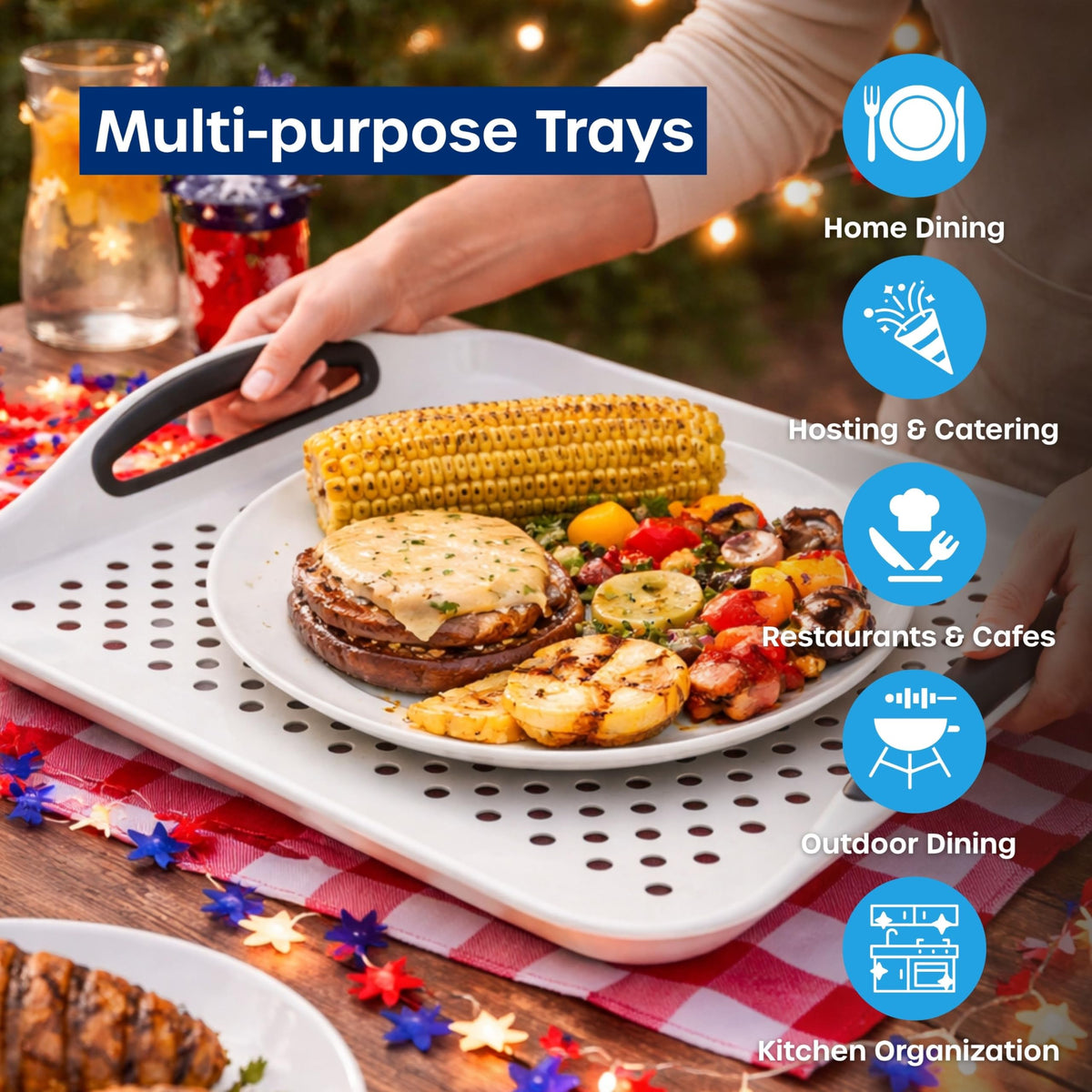 Food Trays for Eating on Couch - 2 Pack - Non Slip Dinner Trays for Eating Set of 2 Non Slip Serving Tray and Food Tray with Handles (Black & White) Black and White - 2 Pack