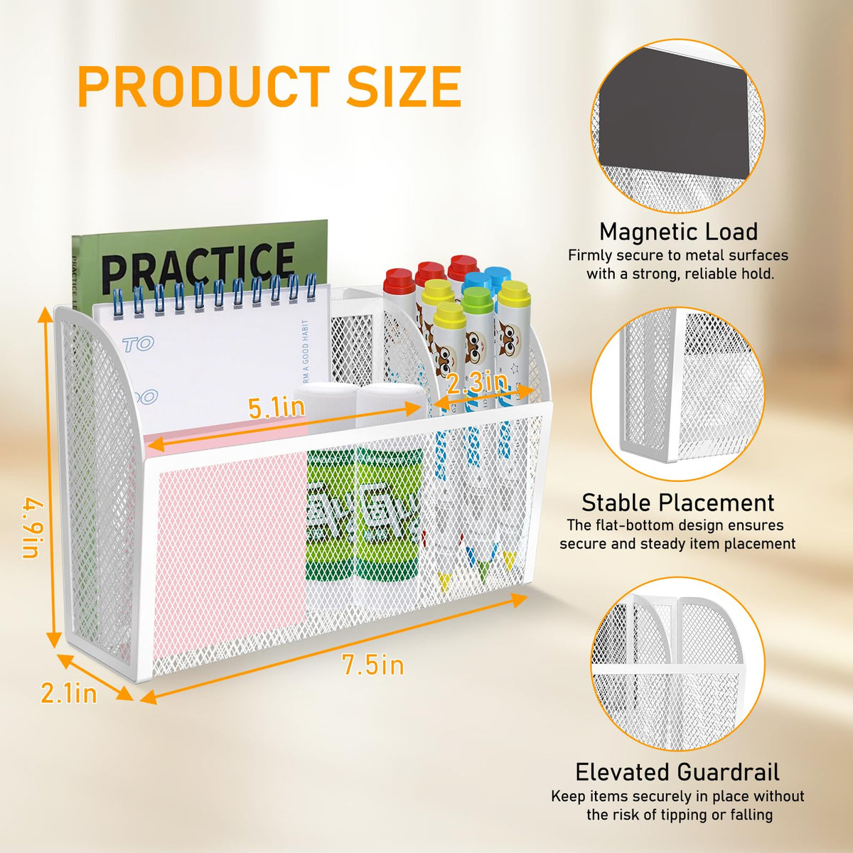 Magnetic Pencil Holder-Magnetic Basket for Fridge 3-Grid Mesh Magnetic Pen Holder for Refrigerator, Extra Strong Magnets Mesh Marker Holder Locker Accessories Organizer for Whiteboard Black