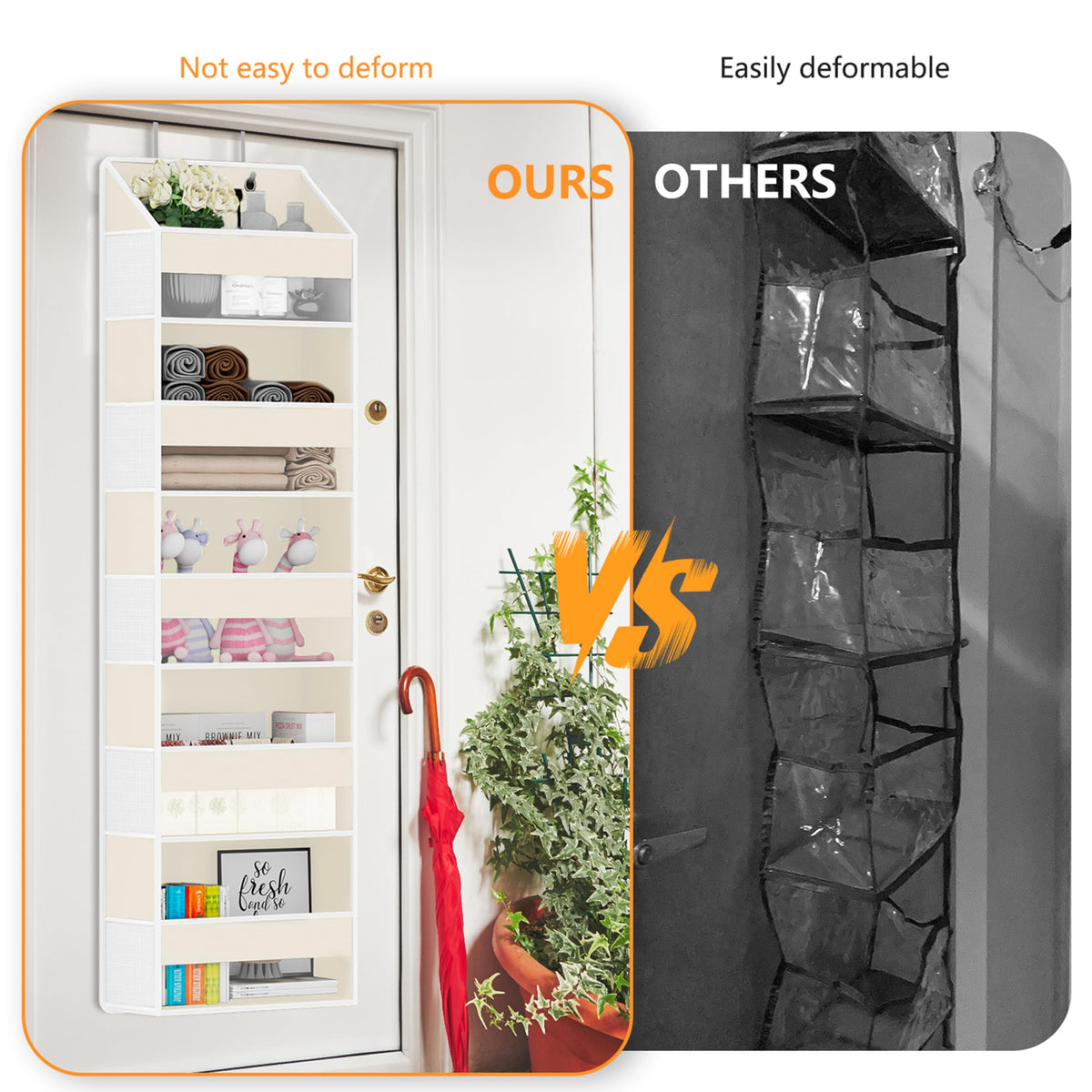 Over The Door Organizer - Over Door Storage Organizer with 5 Large Pockets & 10 Mesh Side Compartments - Heavy-Duty Hanging Storage for Bathroom, Bedroom & Closet - Baby Room Organize - Grey