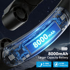 ChillGo Wearable Neck Fan – 8000mAh Battery, 9000RPM Twin Turbines with LED Display, Max 16H Runtime, 4 Wind Levels, Ultra‑Light & Noiseless, Great Gift for Outdoorsy Men and Women – Midnight Black
