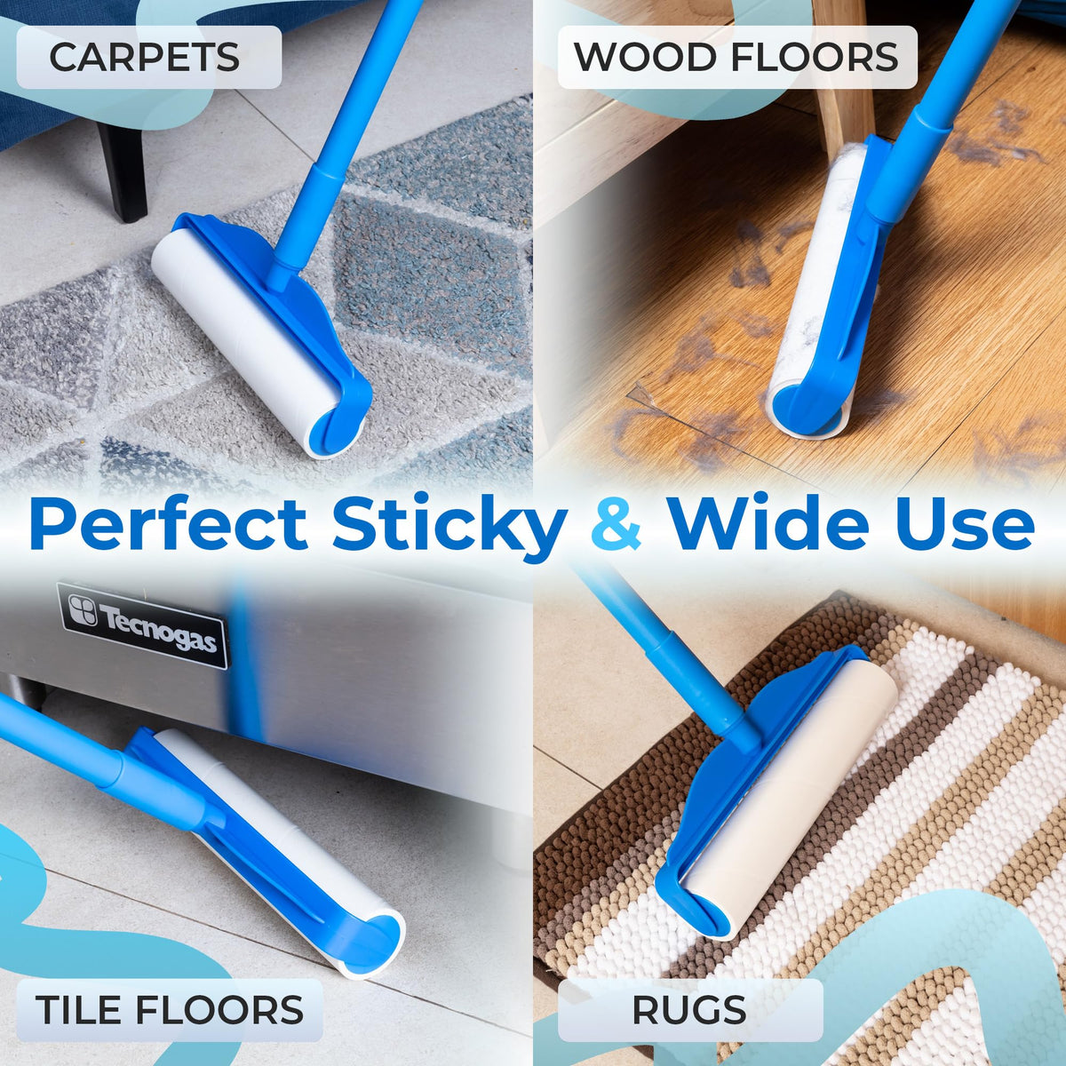 PetLovers Large Lint Roller with 3 Refills – 360 Total Sheets for Tackling Pet Hair, Extra Large Floor and Carpet Roller for Homes with Pets, Perfect for Floors, Furniture, and Loving Pet Owners 4 Pack Floor Roller