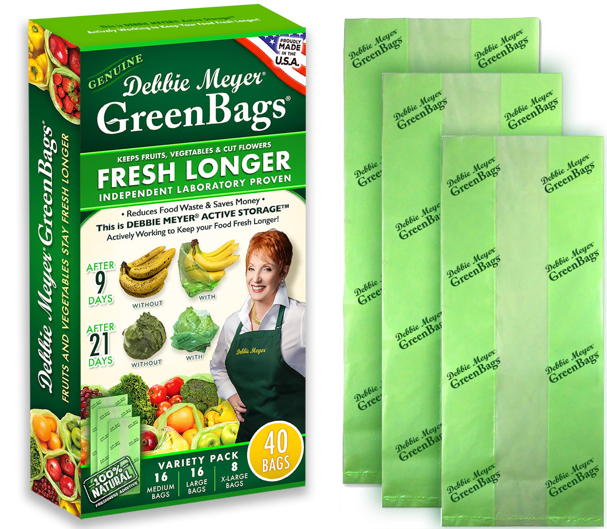 Debbie Meyer GreenBags, 20-Pack (8M, 8L, 4XL), Reusable Food Storage Bags