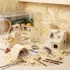 BreezeHug 6 Pcs Wooden Hamster Cage Accessories, Hamster Tunnels, Stylish