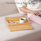DETOR Couch Arm Tray with Spacious 12.4" x 5.4" Storage Box, Walnut Bamboo Finish, Enhanced Non-Slip Felt Bottom, Sturdy Bamboo Slats, Fits Armrests 6" and Wider