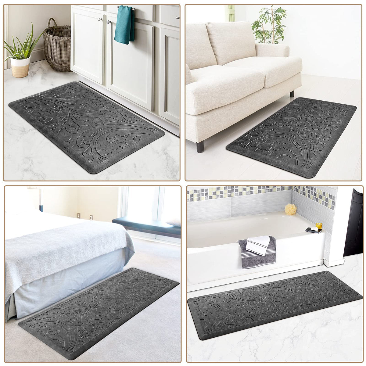 Kitchen Mat Cushioned Anti-Fatigue Comfort Standing Mat Rug for Home,Office Black 1'5" x 2'4" (Rectangular)