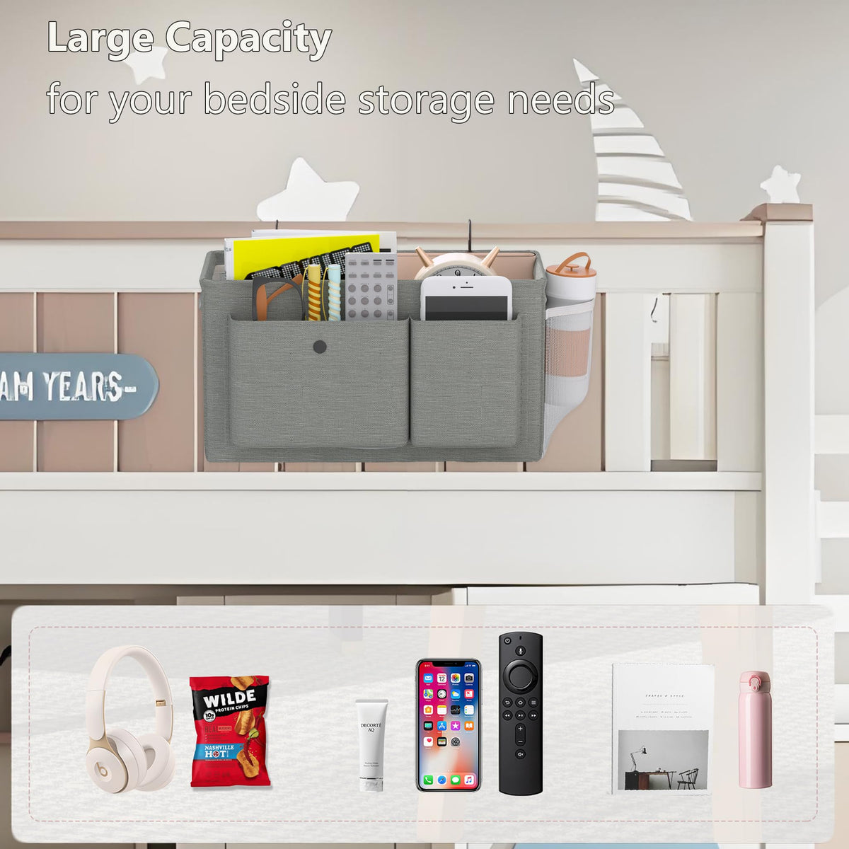 Bedside Caddy Bedside Storage Hanging Organizer for Bunk Dorm Bed Rail New Pink