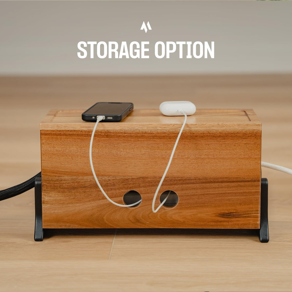 Large Wooden Cable Management Box and Cord Organizer