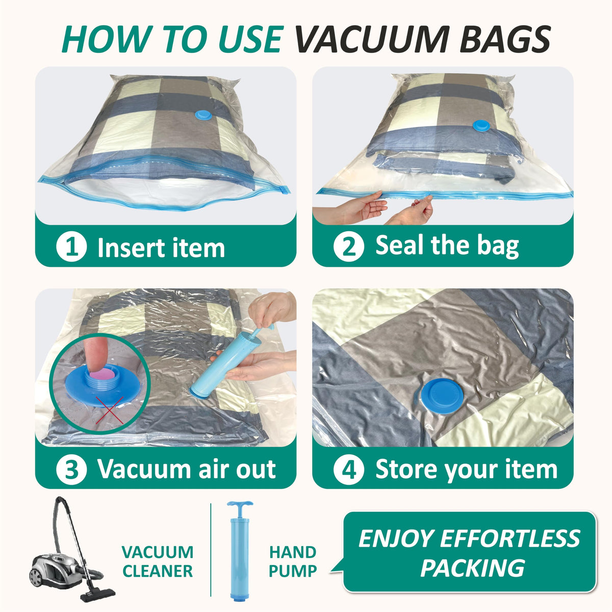 12 Jumbo Vacuum Storage Bags for Blankets & Bedding, Space Saver Bags 12 Jumbo