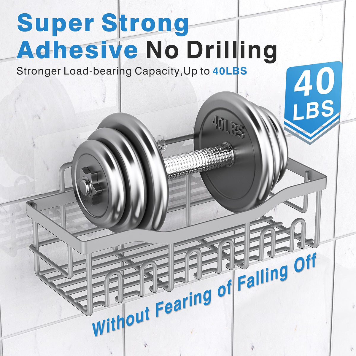 EUDELE Adhesive Shower Caddy, 5 Pack Rustproof Stainless Steel Bath Organizers With Large Capacity, No Drilling Shelves for Bathroom Storage & Home Decor Black