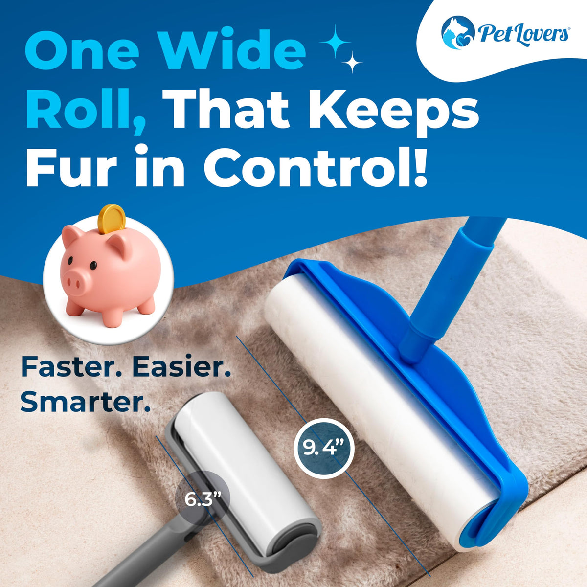 PetLovers Large Lint Roller with 3 Refills – 360 Total Sheets for Tackling Pet Hair, Extra Large Floor and Carpet Roller for Homes with Pets, Perfect for Floors, Furniture, and Loving Pet Owners 4 Pack Floor Roller