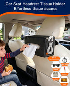 Large Car Tissue Holder PU Leather Organizer with 2 Mesh Pockets
