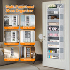 Over The Door Organizer - Over Door Storage Organizer with 5 Large Pockets & 10 Mesh Side Compartments - Heavy-Duty Hanging Storage for Bathroom, Bedroom & Closet - Baby Room Organize - Grey