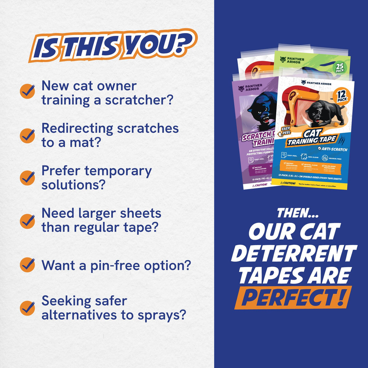 Panther Armor Cat Scratch Furniture Protector, 12 Double-Sided Tape Sheets