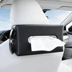 Large Car Tissue Holder PU Leather Organizer with 2 Mesh Pockets
