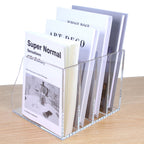 Acrylic Magazine File Holder, 4 Vertical Compartments Desk Document Sorter Organizer, Clear Folder Rack Binder for Office/Home/Classroom, for Documents, Tablet, Magazines, Books & Accessories B5, 4 Sections