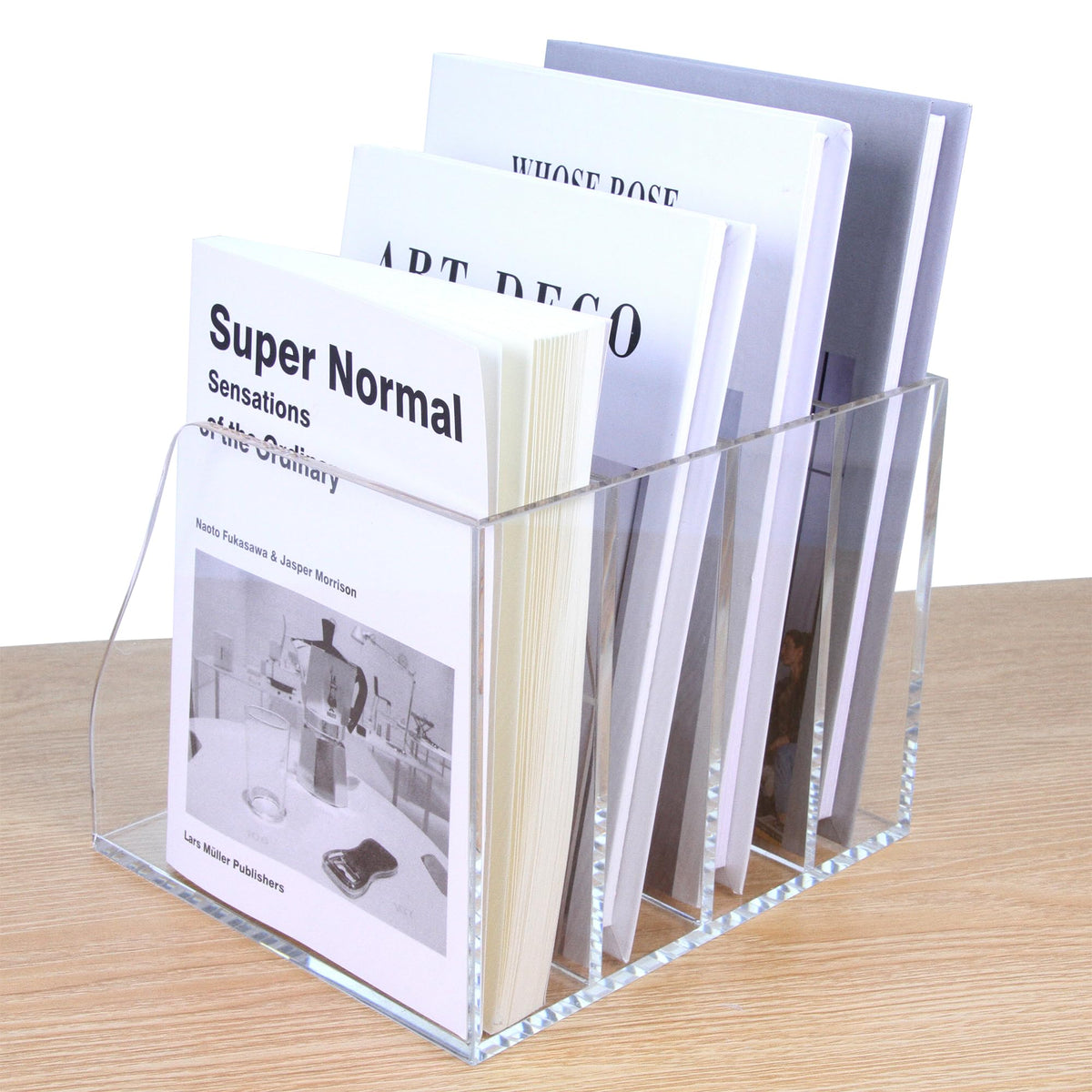 Acrylic Magazine File Holder, 4 Vertical Compartments Desk Document Sorter Organizer, Clear Folder Rack Binder for Office/Home/Classroom, for Documents, Tablet, Magazines, Books & Accessories B5, 4 Sections