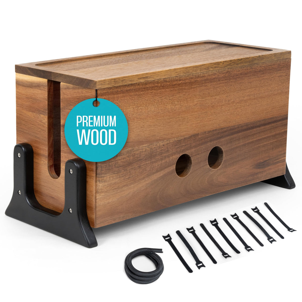 Large Wooden Cable Management Box and Cord Organizer