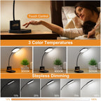 10W Wireless Charging LED Desk Lamp with Clock, Light Black