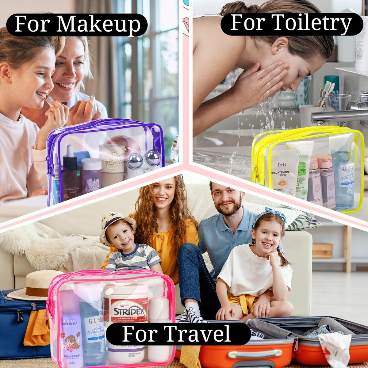 4 Pieces Clear Cosmetic Bags Bulk TSA Approved Toiletry Bag for Travel PVC Waterproof Clear Makeup Pouch with Zipper for Men and Women Carry-on Travel Essentials 4pcs SML Black