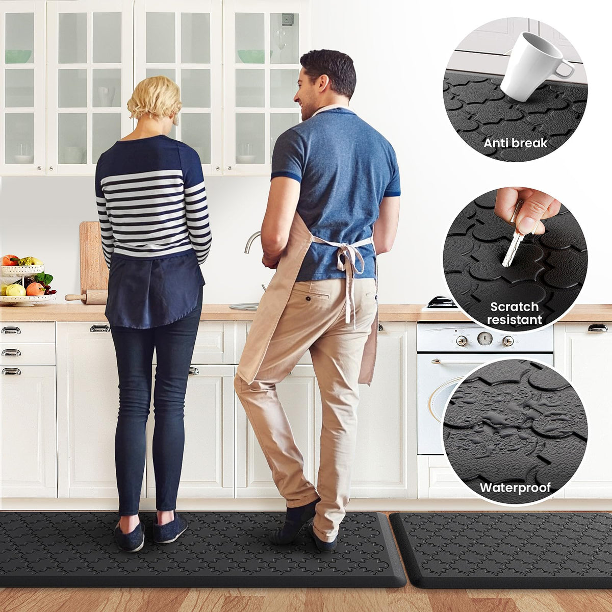 Kitchen Mat 2 PCS Cushioned Anti-Fatigue Floor Mat Standing Mat for Kitchen Stylish Grey 17.3"x29"+17.3"x47"