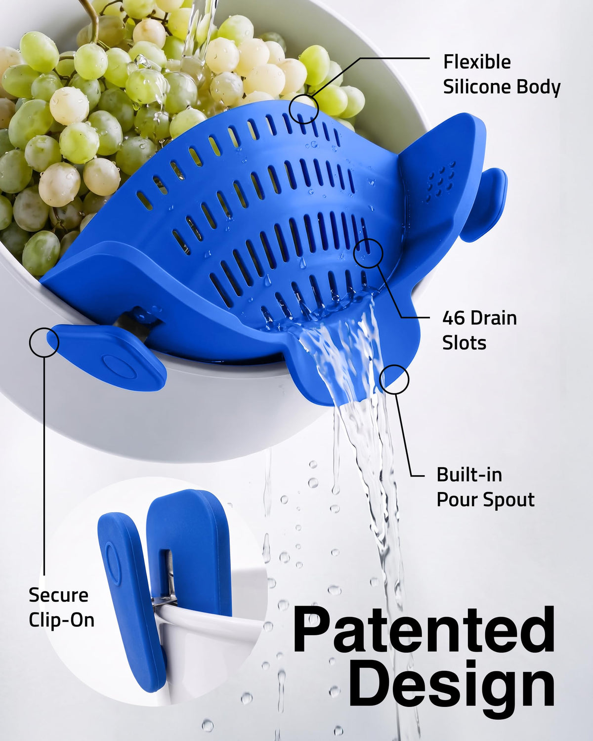 Kitchen Gizmo Snap N' Strain - Silicone Clip-On Strainer for Pots, Pans, and...
