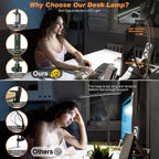 Airlonv LED Desk Lamp with Clamp, 17" Stepless Dimming Light, Black Standard