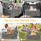 Dog Car Seat for Medium/Large Dog Booster Seat Under 60 lbs or 2 Small Dogs, Multi-Functional Pet Car Seat with Thick Cushion, 2 Safety Leashes (Gray) Gray Large