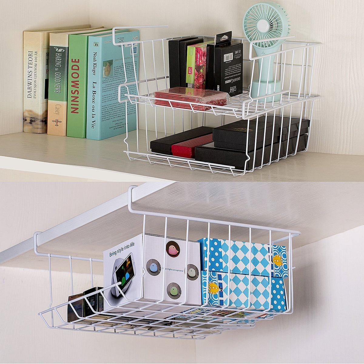Under Shelf Storage Basket, 2-Pack, White