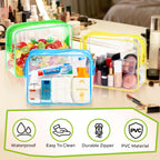4 Pieces Clear Cosmetic Bags Bulk TSA Approved Toiletry Bag for Travel PVC Waterproof Clear Makeup Pouch with Zipper for Men and Women Carry-on Travel Essentials 4pcs SML Black