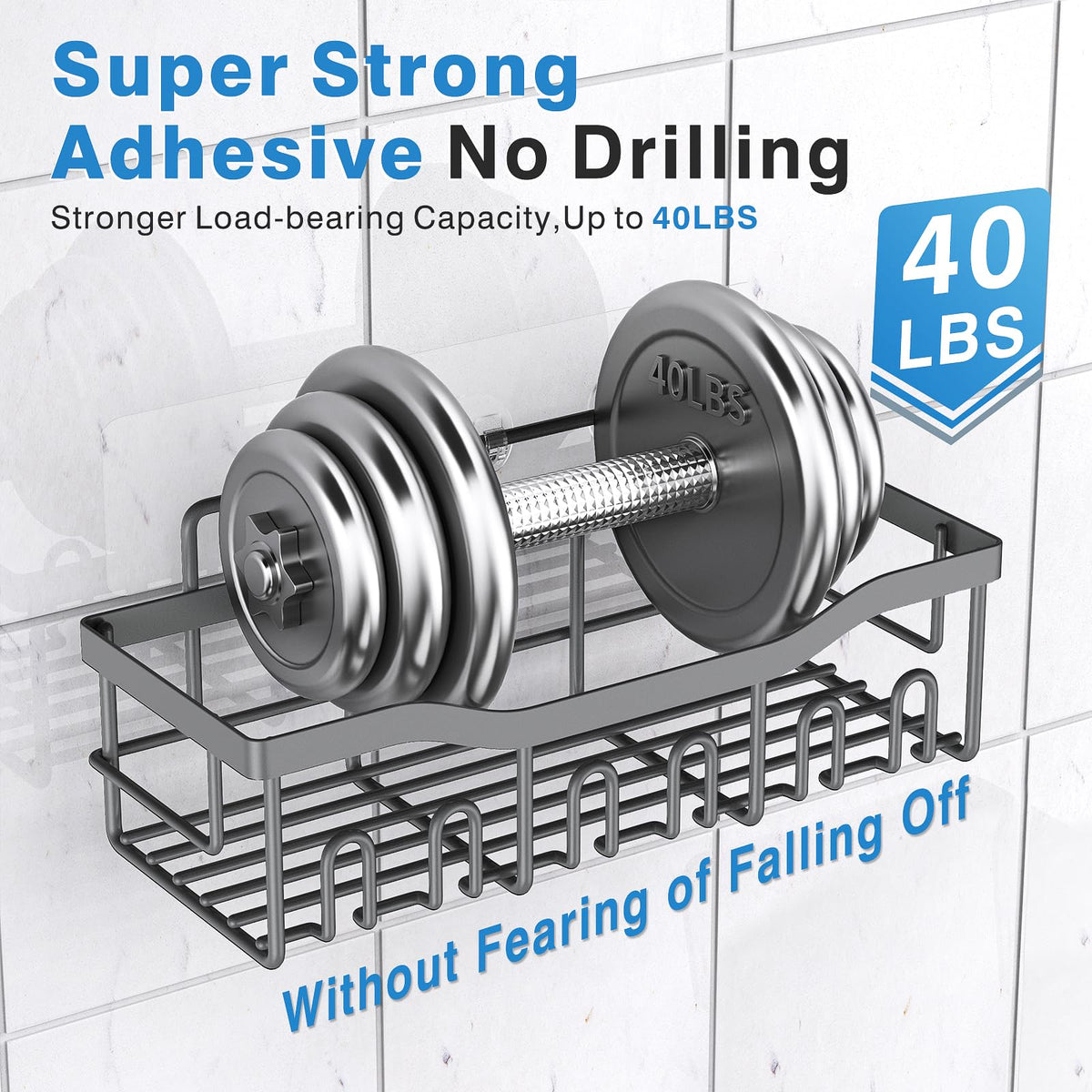 EUDELE Adhesive Shower Caddy, 5 Pack Rustproof Stainless Steel Bath Organizers With Large Capacity, No Drilling Shelves for Bathroom Storage & Home Decor Black