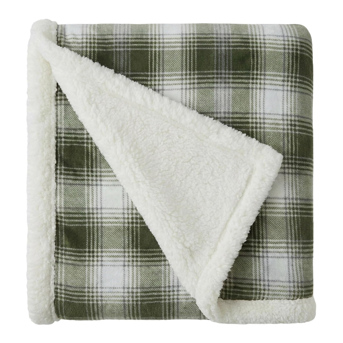 Nordic Plaid Green Sherpa Throw Blanket for Bed and Couch