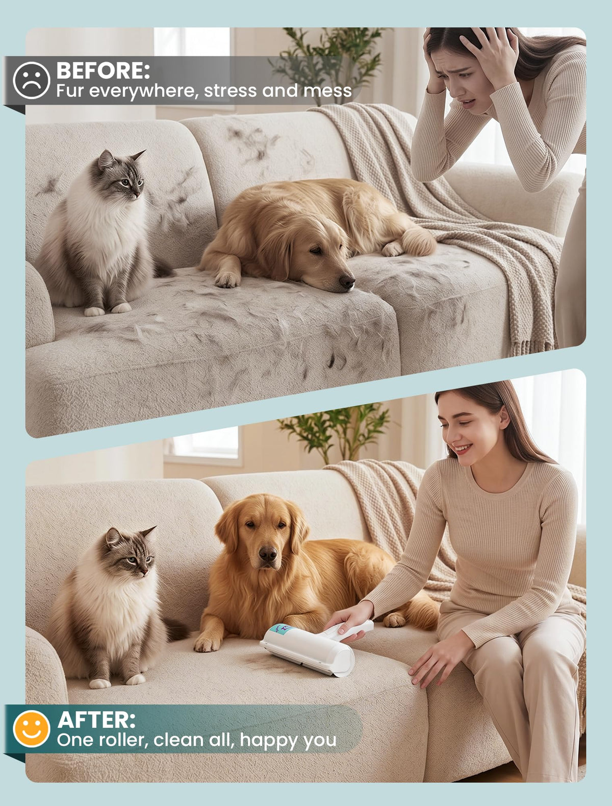 DELOMO Pet Hair Remover Roller, Reusable Lint Roller for Dog and Cat