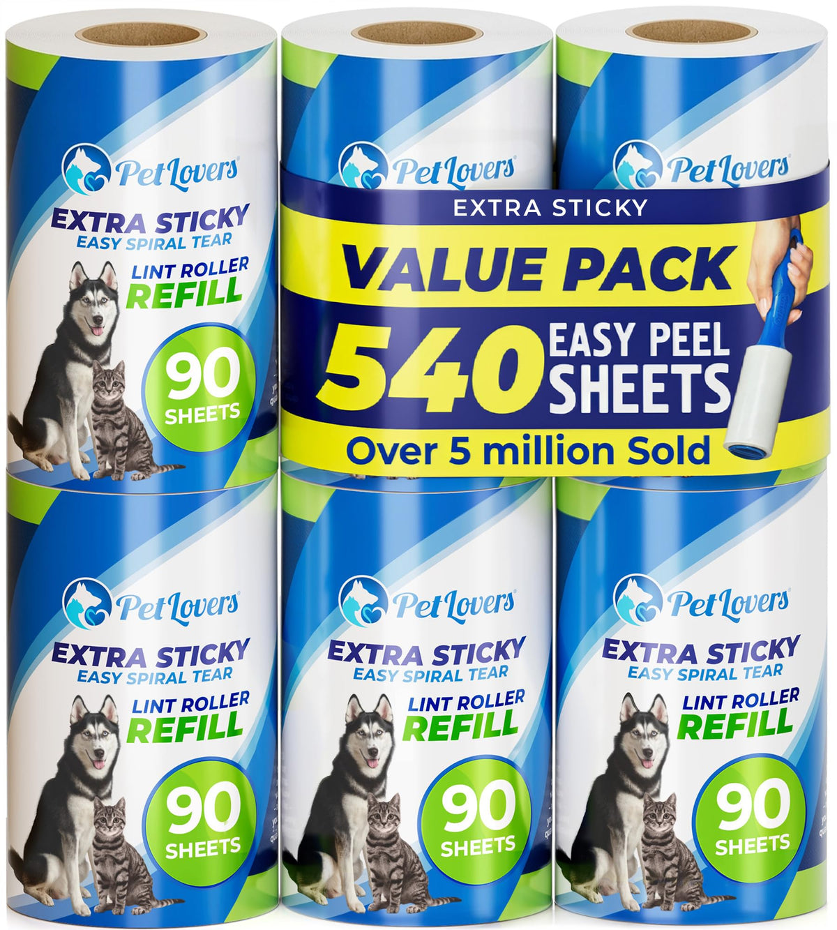 PetLovers Large Lint Roller with 3 Refills – 360 Total Sheets for Tackling...
