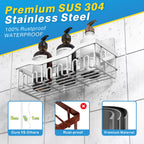 EUDELE Adhesive Shower Caddy, 5 Pack Rustproof Stainless Steel Bath Organizers With Large Capacity, No Drilling Shelves for Bathroom Storage & Home Decor Black